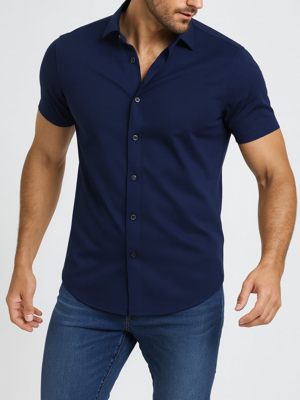Camisa elástica en cuatro direcciones que no necesita planchado – Botones transparentes