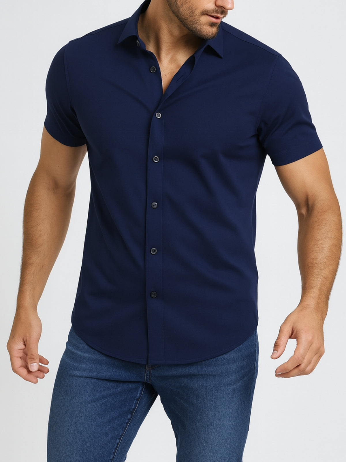 Camisa elástica en cuatro direcciones que no necesita planchado – Botones transparentes
