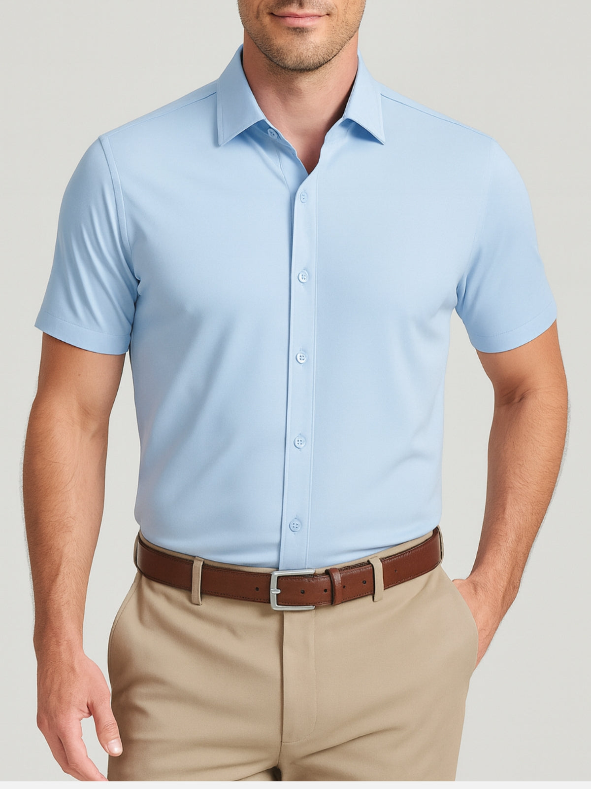 Camisa elástica en cuatro direcciones que no necesita planchado – Botones transparentes