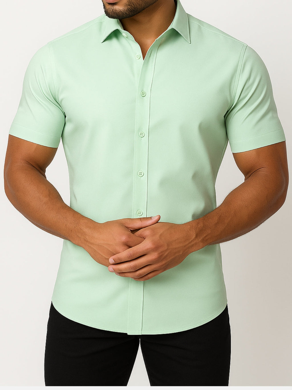 Camisa elástica en cuatro direcciones que no necesita planchado – Botones transparentes