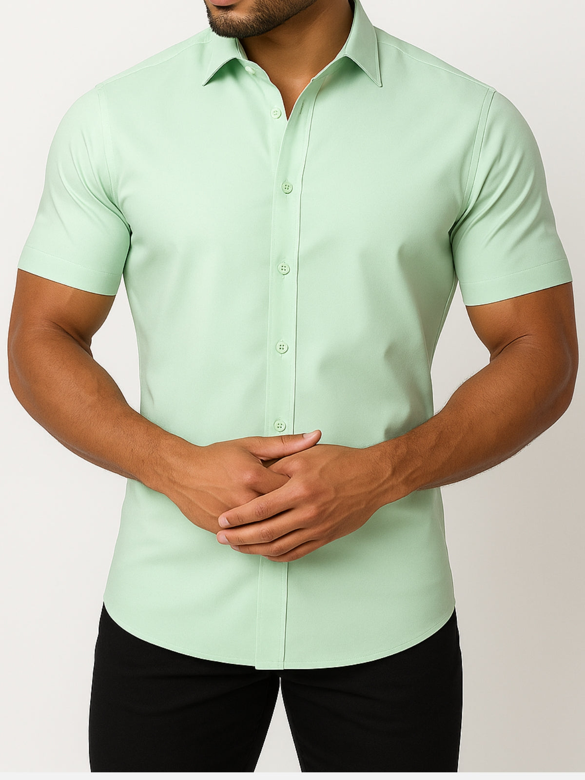Camisa elástica en cuatro direcciones que no necesita planchado – Botones transparentes