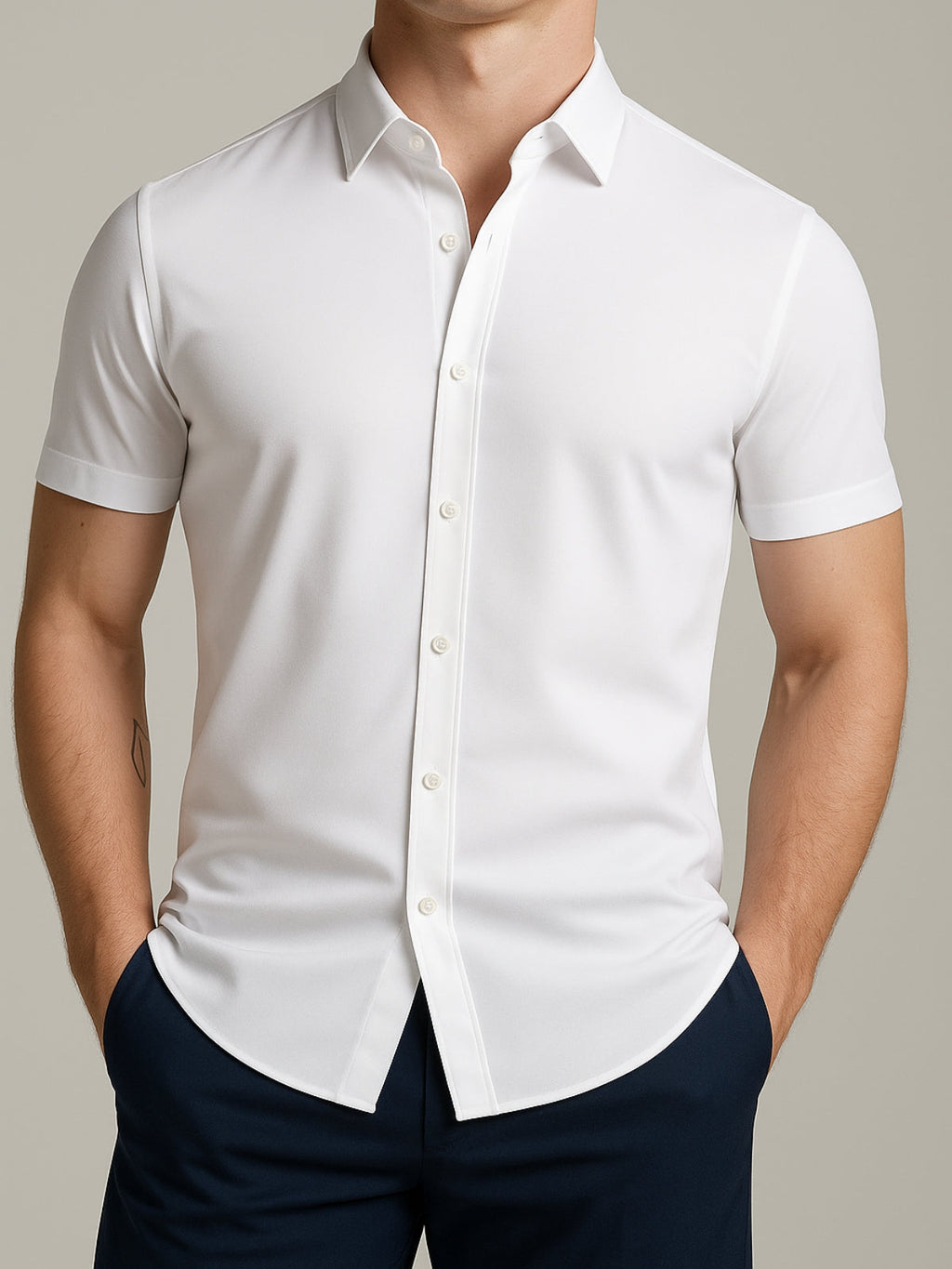 Camisa elástica en cuatro direcciones que no necesita planchado – Botones transparentes