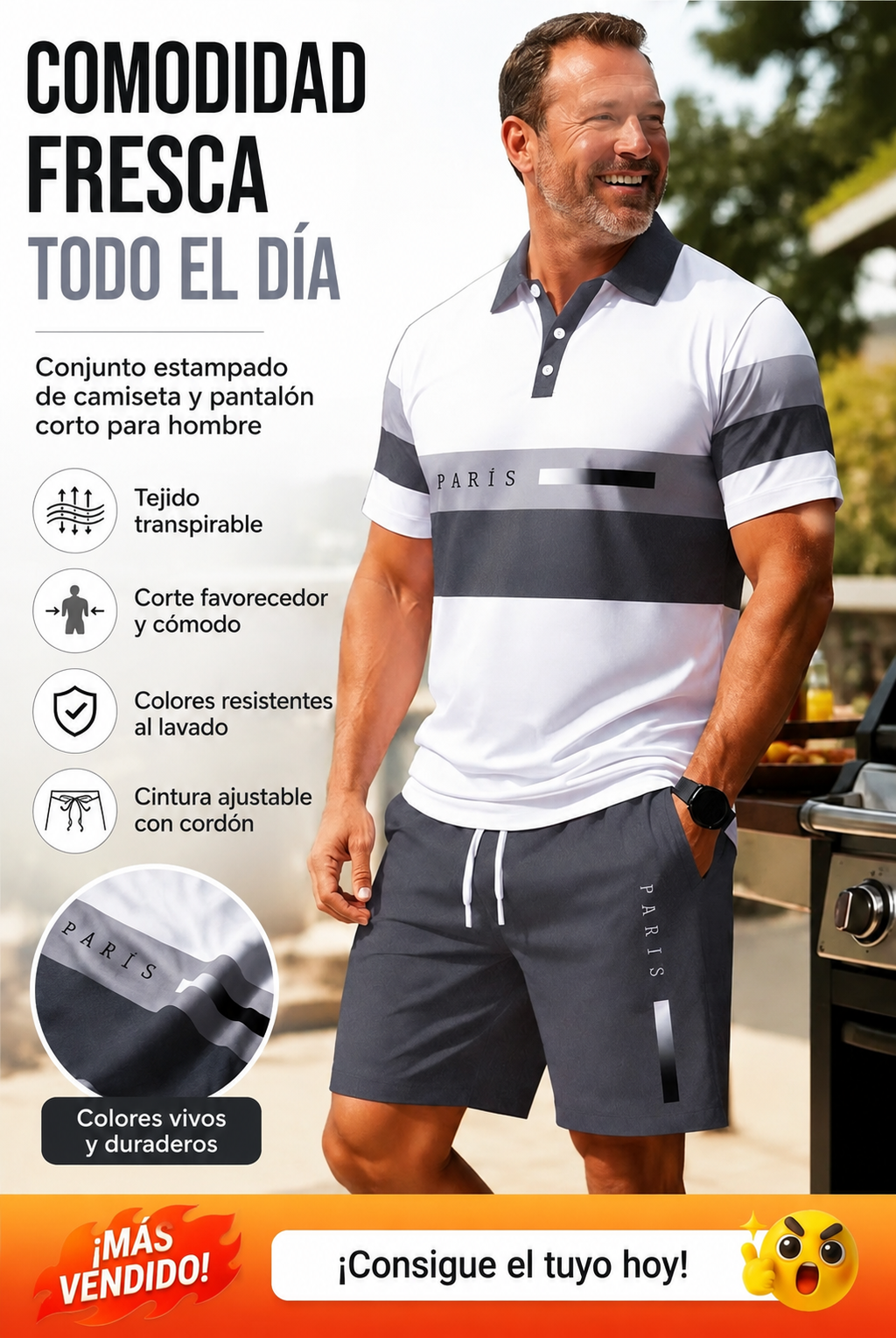 👕 Conjunto de 2 piezas (camisa y pantalones cortos) para hombre: cómodo, transpirable y versátil para el verano, el tiempo libre y los viajes ☀️🩳