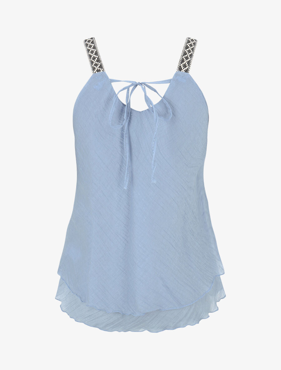 Top con tirantes y textura, con estampado azteca - Azul cielo