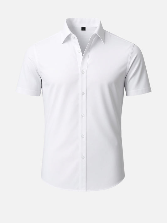 CAMISA ELÁSTICA EN CUATRO DIRECCIONES QUE NO NECESITA PLANCHADO – BOTONES TRANSPARENTES