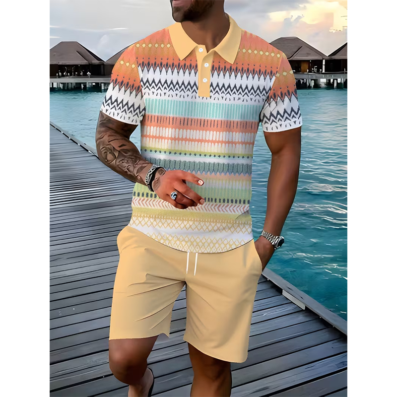 👕 Conjunto de 2 piezas (camisa y pantalones cortos) para hombre: cómodo, transpirable y versátil para el verano, el tiempo libre y los viajes ☀️🩳