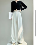 Pantalones de traje blancos, pantalones de corte holgado para mujer, novedad de primavera y otoño, pantalones rectos de alta calidad, pantalones informales de corte holgado y pierna ancha
